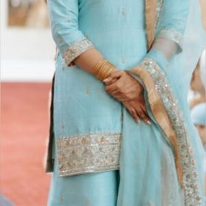 Elegant Light Blue Embroidered Suit